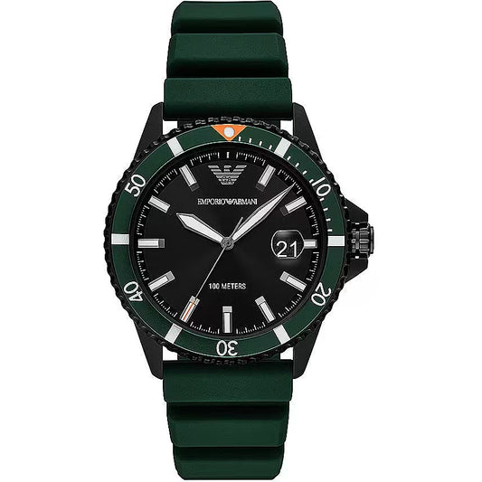 Sleek Diver Timepiece with Green Silicone Band