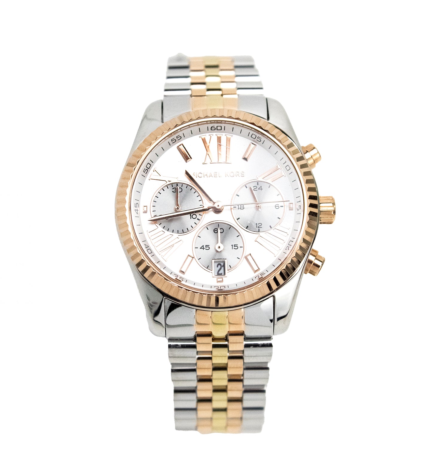 Lexington Chrono Silver Rose Gold Stainless Steel Watch MK5735